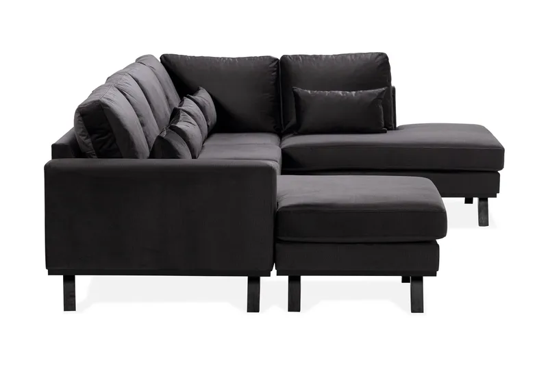 Copenhagen Compact 4-seters Høyrevendt U-formet Large Sofa med Divan og Sjeselong i Fløyel - Mørk grå - Møbler - Sofaer - Sofaer med sjeselong - 4 seters sofa med divan