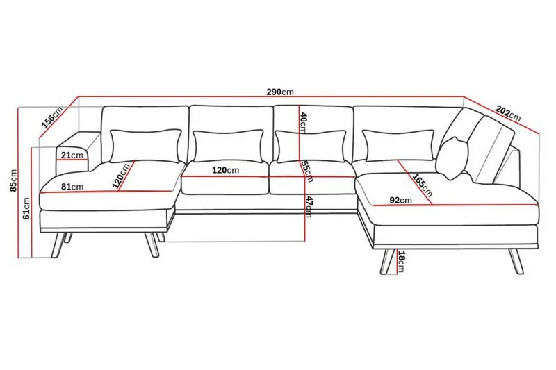 Copenhagen Compact 4-seters Høyrevendt U-formet Large Sofa med Divan og Sjeselong i Fløyel - Mørk grå - Møbler - Sofaer - Sofaer med sjeselong - 4 seters sofa med divan
