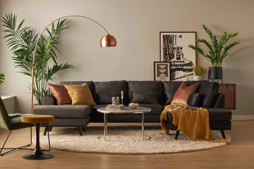 Copenhagen Compact 4-seters Høyrevendt U-formet Large Sofa med Divan og Sjeselong i Fløyel - Mørk grå - Møbler - Sofaer - Sofaer med sjeselong - 4 seters sofa med divan