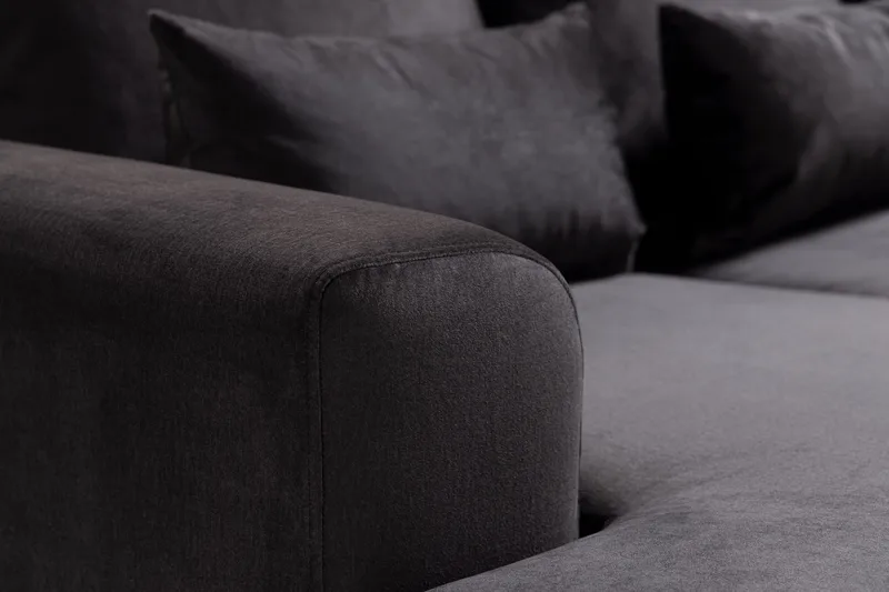 Copenhagen Compact 4-seters Høyrevendt U-formet Large Sofa med Divan og Sjeselong i Fløyel - Mørk grå - Møbler - Sofaer - Sofaer med sjeselong - 4 seters sofa med divan