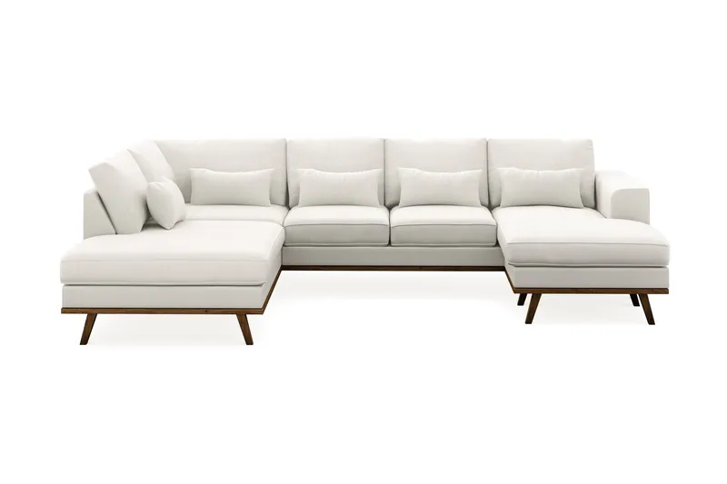Copenhagen Compact 4-seters Venstrevendt U-formet Sofa med Divan og Sjeselong i Stoff, Lys grå