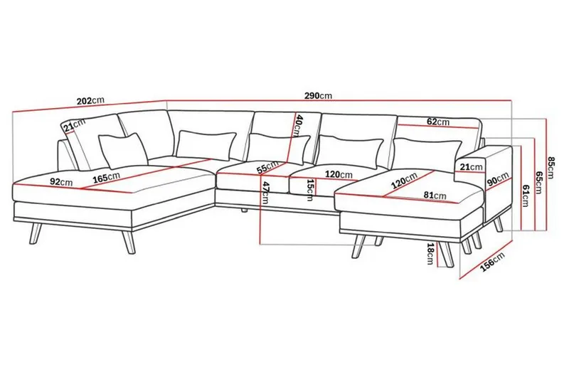 Copenhagen Compact 4-seters Venstrevendt U-formet Sofa med Divan og Sjeselong i Stoff - Lys grå - Møbler - Sofaer - Sofaer med sjeselong - 4 seters sofa med divan