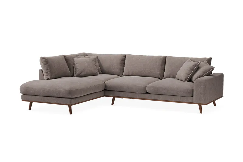 Copenhagen Premium 4-personers Venstrevendt L-formet Dyb Chaiselongsofa i Stoff - Brun - Møbler - Sofaer - Sofaer med sjeselong - 4 seters sofa med divan