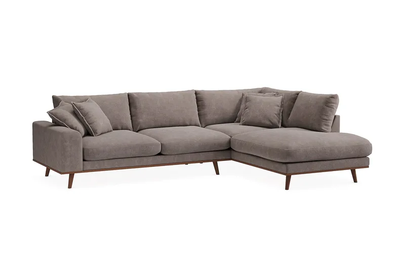 Copenhagen Premium 4-personers Højrevendt L-formet Dyb Chaiselongsofa i Stoff - Brun - Møbler - Sofaer - Sofaer med sjeselong - 4 seters sofa med divan