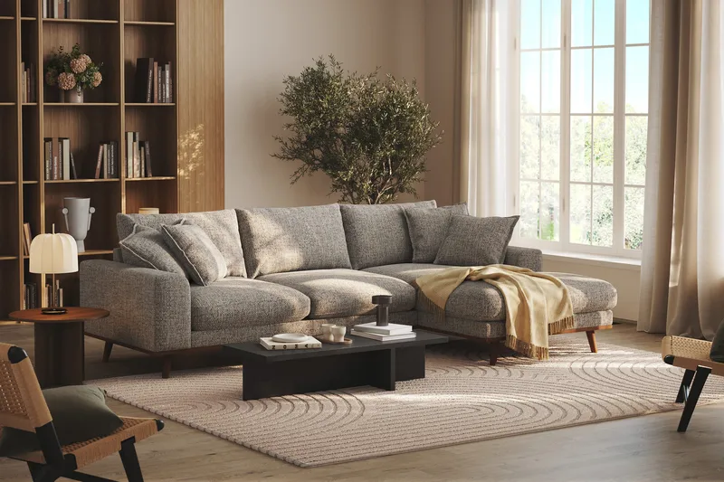Copenhagen Premium 4-personers Højrevendt L-formet Dyb Divansofa i Chenille - Grå - Møbler - Sofaer - Sofaer med sjeselong - 4 seters sofa med divan
