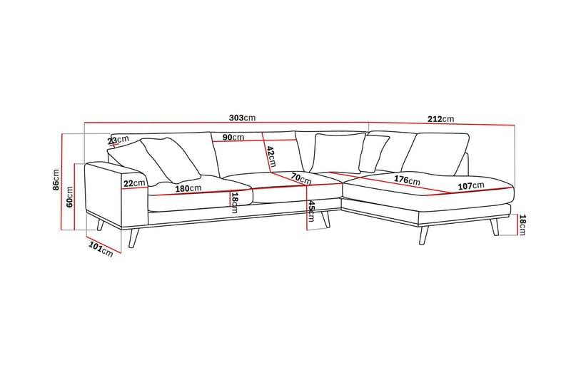 Copenhagen Premium 4-personers Højrevendt L-formet Dyb Chaiselongsofa i Stoff - Mørkebrun - Møbler - Sofaer - Sofaer med sjeselong - 4 seters sofa med divan