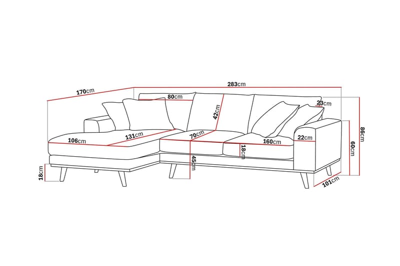 Copenhagen Premium 4-personers Venstrevendt L-formet Dyb Divansofa i Stoff - Brun - Møbler - Sofaer - Sofaer med sjeselong - 3 seters sofa med divan