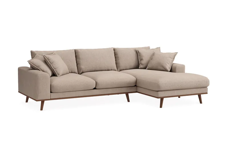 Copenhagen Premium 4-personers Højrevendt L-formet Dyb Divansofa i Stoff - Lyse brun - Møbler - Sofaer - Sofaer med sjeselong - 3 seters sofa med divan