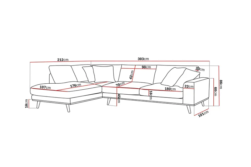 Copenhagen Premium 4-personers Venstrevendt L-formet Dyb Chaiselongsofa i Stoff - Lyse brun - Møbler - Sofaer - Sofaer med sjeselong - 4 seters sofa med divan