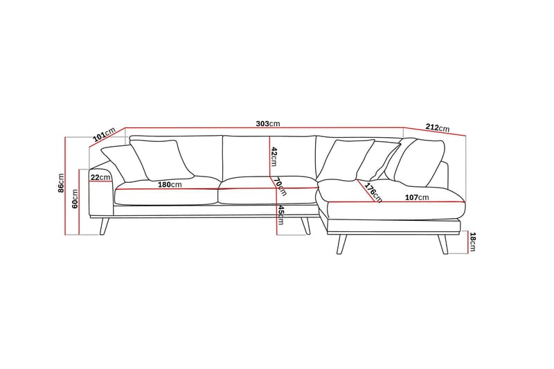 Copenhagen Premium 4-personers Højrevendt L-formet Dyb Chaiselongsofa i Stoff - Mørkebrun - Møbler - Sofaer - Sofaer med sjeselong - 4 seters sofa med divan