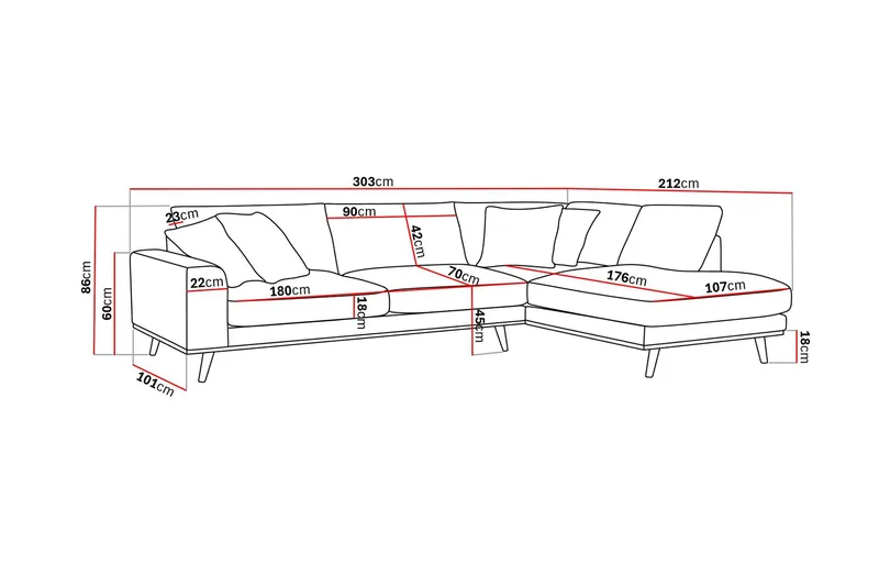 Copenhagen Premium 4-personers Højrevendt L-formet Dyb Chaiselongsofa i Stoff - Lyse brun - Møbler - Sofaer - Sofaer med sjeselong - 4 seters sofa med divan