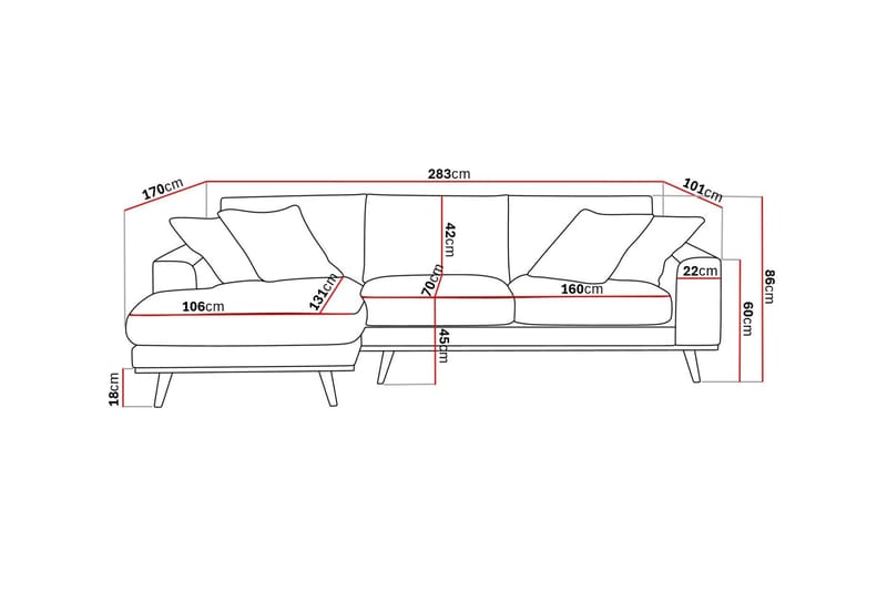Copenhagen Premium 4-personers Venstrevendt L-formet Dyb Divansofa i Stoff - Brun - Møbler - Sofaer - Sofaer med sjeselong - 3 seters sofa med divan