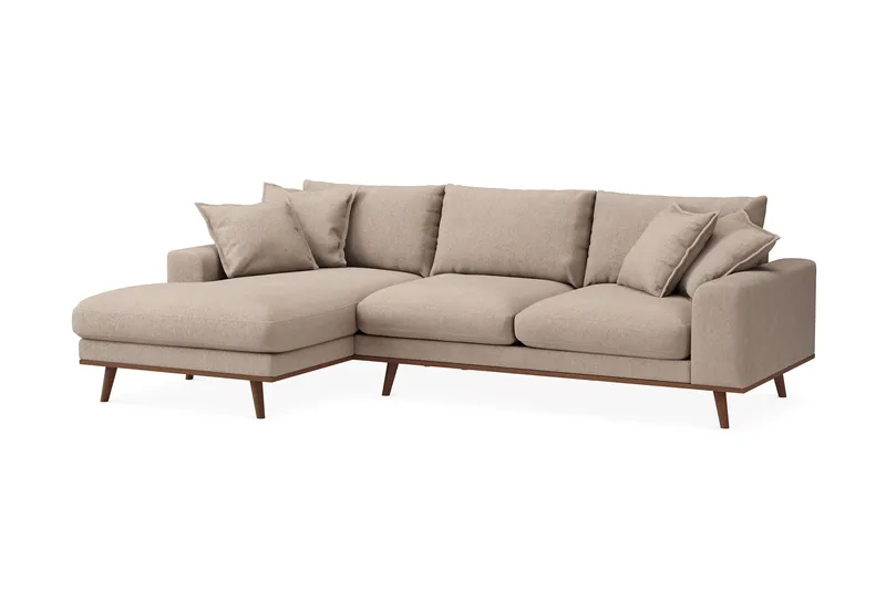 Copenhagen Premium 4-personers Venstrevendt L-formet Dyb Divansofa i Stoff - Lyse brun - Møbler - Sofaer - Sofaer med sjeselong - 3 seters sofa med divan