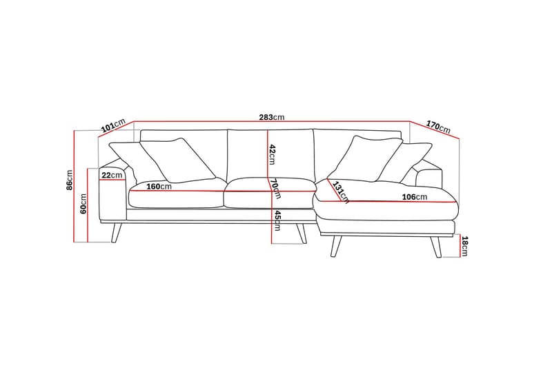 Copenhagen Premium 4-personers Højrevendt L-formet Dyb Divansofa i Stoff - Lyse brun - Møbler - Sofaer - Sofaer med sjeselong - 3 seters sofa med divan