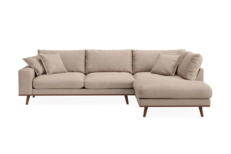 Copenhagen Premium 4-personers Højrevendt L-formet Dyb Chaiselongsofa i Stoff - Lyse brun - Møbler - Sofaer - Sofaer med sjeselong - 4 seters sofa med divan