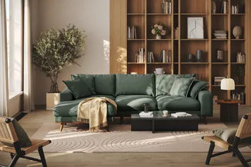 Copenhagen Premium 4-personers Venstrevendt L-formet Dyb Divansofa i Stoff - Grön - Møbler - Sofaer - Sofaer med sjeselong - 3 seters sofa med divan