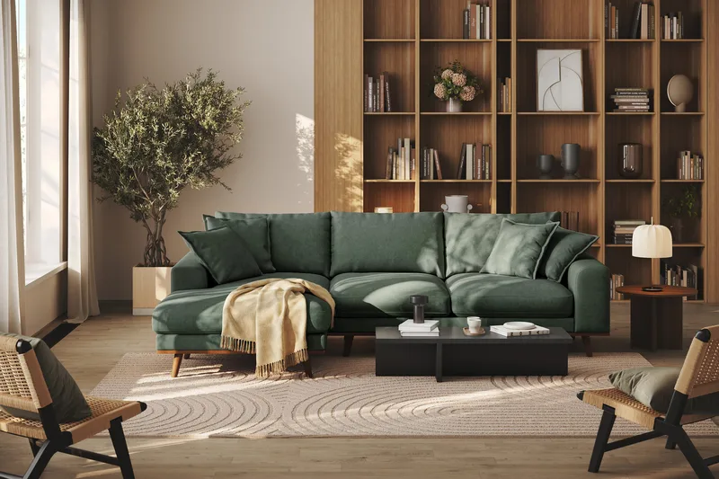 Copenhagen Premium 4-personers Venstrevendt L-formet Dyb Divansofa i Stoff - Grön - Møbler - Sofaer - Sofaer med sjeselong - 3 seters sofa med divan
