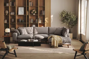 Copenhagen Premium 4-personers Højrevendt L-formet Dyb Chaiselongsofa i Stoff - Brun - Møbler - Sofaer - Sofaer med sjeselong - 4 seters sofa med divan