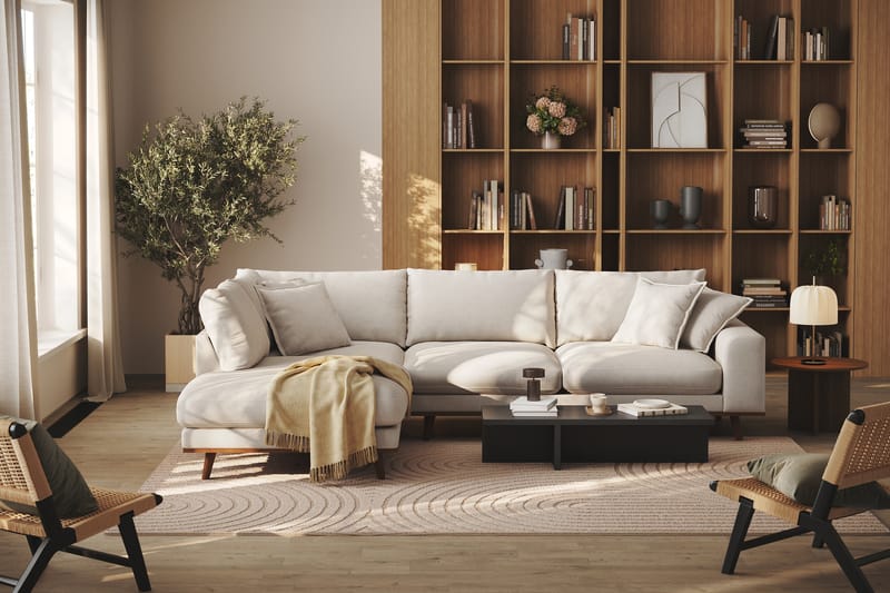 Copenhagen Premium 4-personers Venstrevendt L-formet Dyb Chaiselongsofa i Stoff - Beige - Møbler - Sofaer - Sofaer med sjeselong - 4 seters sofa med divan