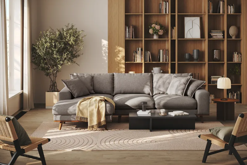 Copenhagen Premium 4-personers Venstrevendt L-formet Dyb Divansofa i Stoff - Brun - Møbler - Sofaer - Sofaer med sjeselong - 3 seters sofa med divan