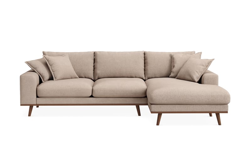 Copenhagen Premium 4-personers Højrevendt L-formet Dyb Divansofa i Stoff, Lyse brun