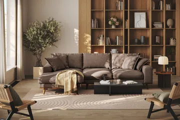 Copenhagen Premium 4-personers Venstrevendt L-formet Dyb Divansofa i Stoff - Mørkebrun - Møbler - Sofaer - Sofaer med sjeselong - 3 seters sofa med divan