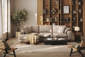 Copenhagen Premium 4-personers Venstrevendt L-formet Dyb Divansofa i Stoff - Lyse brun - Møbler - Sofaer - Sofaer med sjeselong - 3 seters sofa med divan