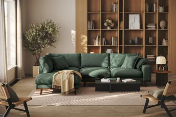 Copenhagen Premium 4-personers Venstrevendt L-formet Dyb Chaiselongsofa i Stoff - Grön - Møbler - Sofaer - Sofaer med sjeselong - 4 seters sofa med divan