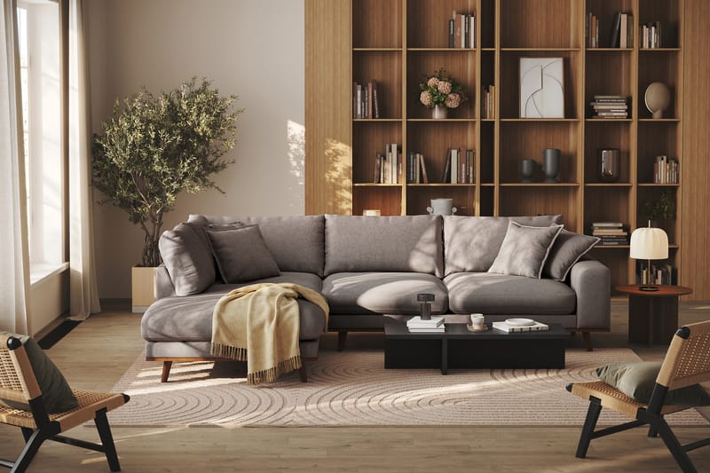 Copenhagen Premium 4-personers Venstrevendt L-formet Dyb Chaiselongsofa i Stoff - Brun - Møbler - Sofaer - Sofaer med sjeselong - 4 seters sofa med divan