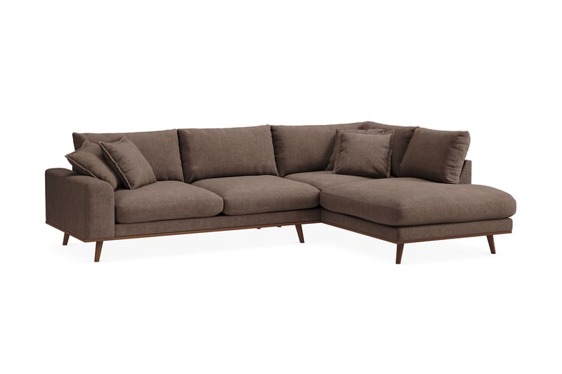Copenhagen Premium 4-personers Højrevendt L-formet Dyb Chaiselongsofa i Stoff - Mørkebrun - Møbler - Sofaer - Sofaer med sjeselong - 4 seters sofa med divan