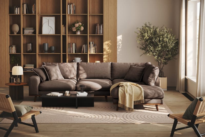 Copenhagen Premium 4-personers Højrevendt L-formet Dyb Chaiselongsofa i Stoff - Mørkebrun - Møbler - Sofaer - Sofaer med sjeselong - 4 seters sofa med divan