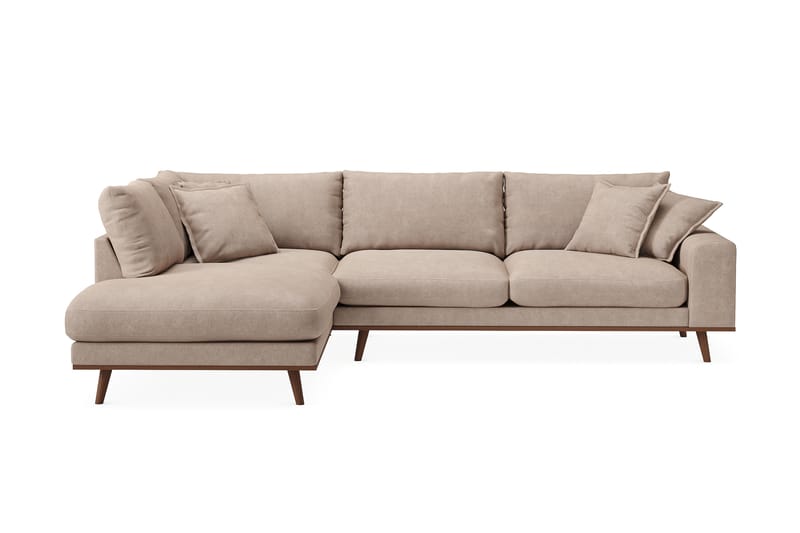 Copenhagen Premium 4-personers Venstrevendt L-formet Dyb Chaiselongsofa i Stoff, Lyse brun