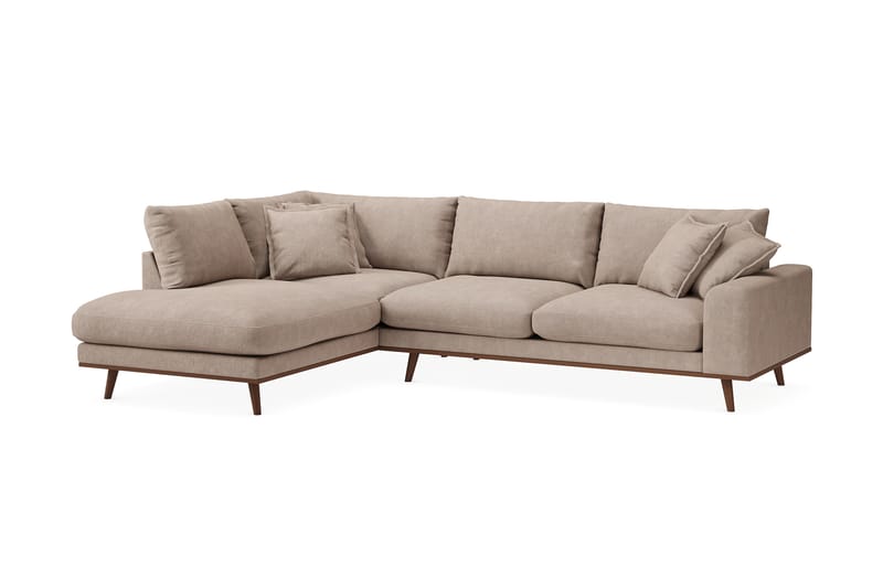 Copenhagen Premium 4-personers Venstrevendt L-formet Dyb Chaiselongsofa i Stoff - Lyse brun - Møbler - Sofaer - Sofaer med sjeselong - 4 seters sofa med divan