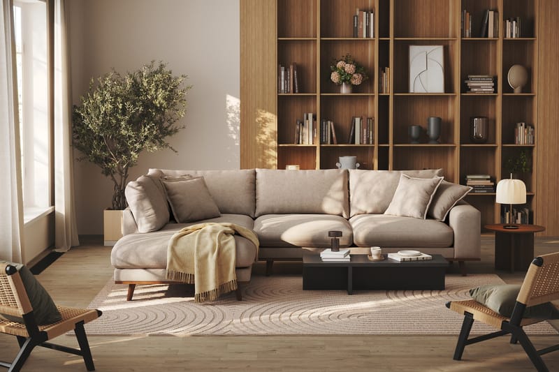 Copenhagen Premium 4-personers Venstrevendt L-formet Dyb Chaiselongsofa i Stoff - Lyse brun - Møbler - Sofaer - Sofaer med sjeselong - 4 seters sofa med divan