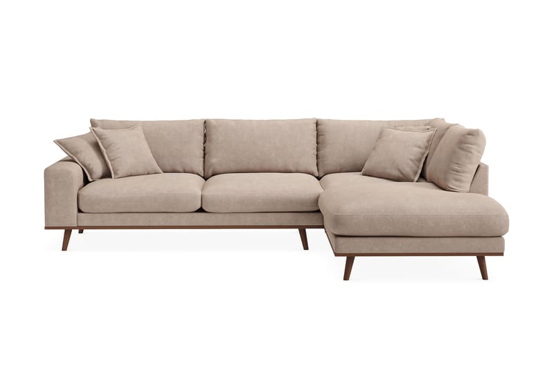 Copenhagen Premium 4-personers Højrevendt L-formet Dyb Chaiselongsofa i Stoff - Lyse brun - Møbler - Sofaer - Sofaer med sjeselong - 4 seters sofa med divan