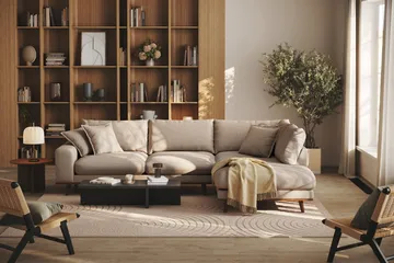 Copenhagen Premium 4-personers Højrevendt L-formet Dyb Chaiselongsofa i Stoff - Lyse brun - Møbler - Sofaer - Sofaer med sjeselong - 4 seters sofa med divan