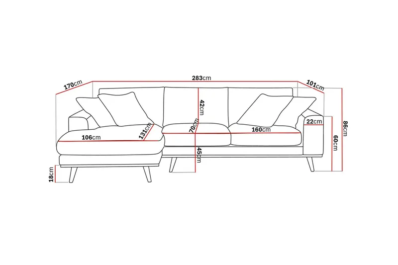 Copenhagen Premium 4-personers Venstrevendt L-formet Dyb Divansofa i Stoff - Lyse brun - Møbler - Sofaer - Sofaer med sjeselong - 3 seters sofa med divan