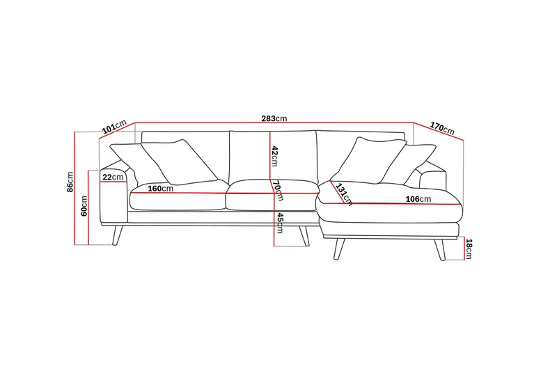 Copenhagen Premium 4-personers Højrevendt L-formet Dyb Divansofa i Stoff - Mørkebrun - Møbler - Sofaer - Sofaer med sjeselong - 3 seters sofa med divan