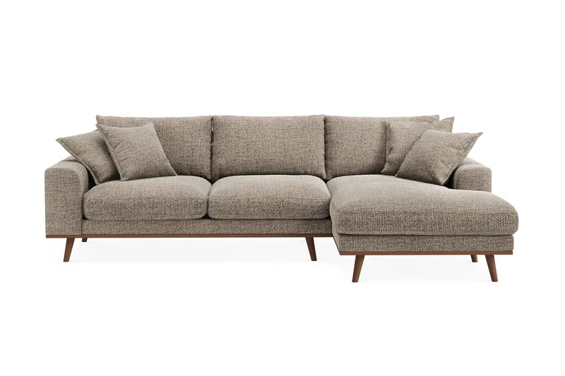 Copenhagen Premium 4-personers Højrevendt L-formet Dyb Divansofa i Chenille, Brun