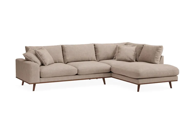 Copenhagen Premium 4-personers Højrevendt L-formet Dyb Chaiselongsofa i Stoff - Lyse brun - Møbler - Sofaer - Sofaer med sjeselong - 4 seters sofa med divan