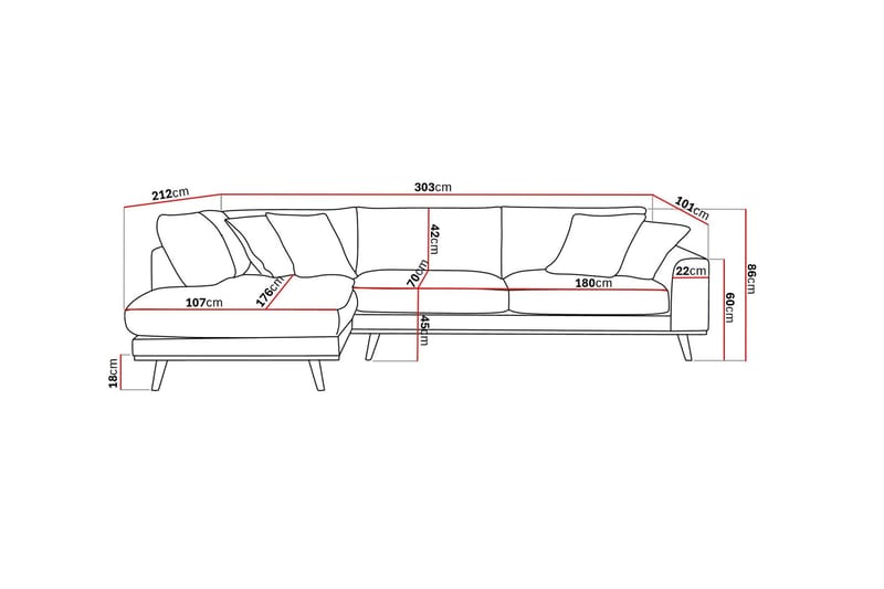 Copenhagen Premium 4-personers Venstrevendt L-formet Dyb Chaiselongsofa i Stoff - Mørkebrun - Møbler - Sofaer - Sofaer med sjeselong - 4 seters sofa med divan