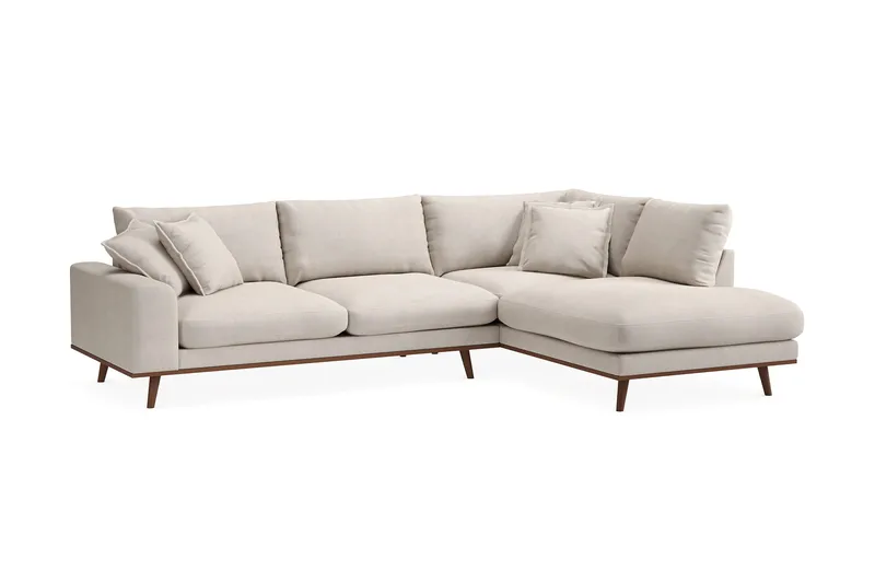 Copenhagen Premium 4-personers Højrevendt L-formet Dyb Chaiselongsofa i Stoff - Beige - Møbler - Sofaer - Sofaer med sjeselong - 4 seters sofa med divan