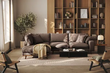 Copenhagen Premium 4-personers Venstrevendt L-formet Dyb Chaiselongsofa i Stoff - Mørkebrun - Møbler - Sofaer - Sofaer med sjeselong - 4 seters sofa med divan