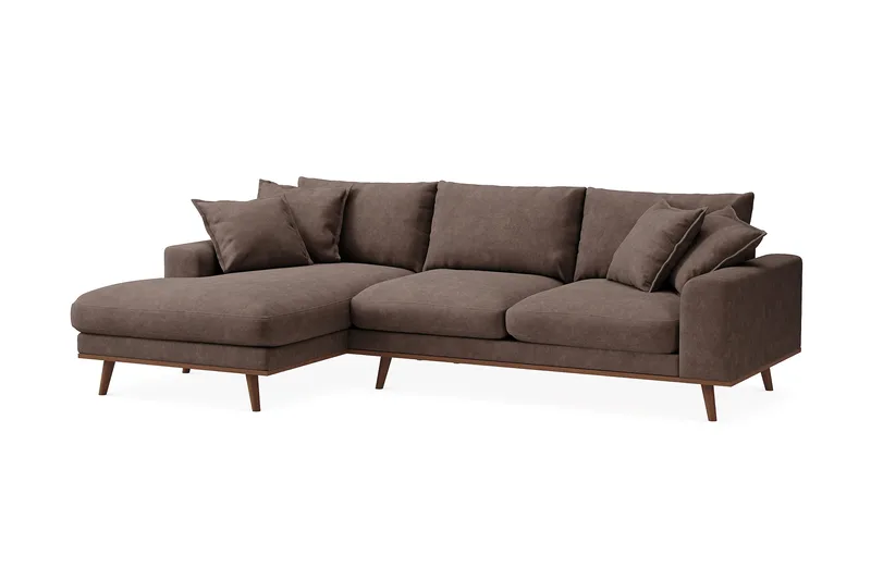 Copenhagen Premium 4-personers Venstrevendt L-formet Dyb Divansofa i Stoff - Mørkebrun - Møbler - Sofaer - Sofaer med sjeselong - 3 seters sofa med divan