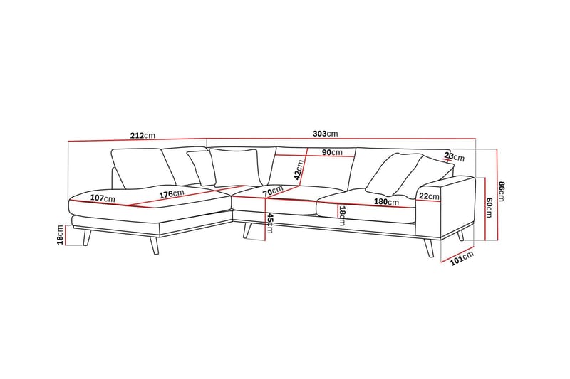 Copenhagen Premium 4-personers Venstrevendt L-formet Dyb Chaiselongsofa i Stoff - Mørkebrun - Møbler - Sofaer - Sofaer med sjeselong - 4 seters sofa med divan