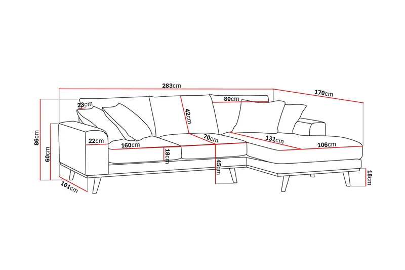 Copenhagen Premium 4-personers Højrevendt L-formet Dyb Divansofa i Stoff - Mørkebrun - Møbler - Sofaer - Sofaer med sjeselong - 3 seters sofa med divan