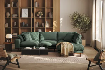 Copenhagen Premium 4-personers Højrevendt L-formet Dyb Chaiselongsofa i Stoff - Grön - Møbler - Sofaer - Sofaer med sjeselong - 4 seters sofa med divan