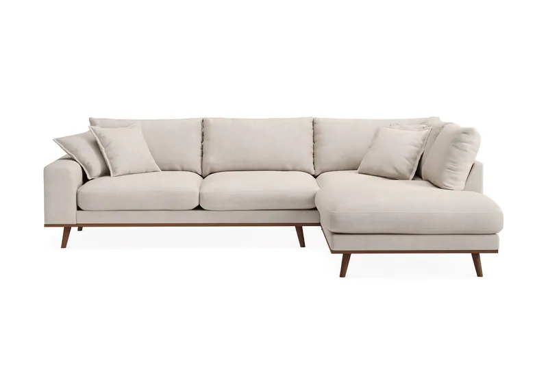 Copenhagen Premium 4-personers Højrevendt L-formet Dyb Chaiselongsofa i Stoff - Beige - Møbler - Sofaer - Sofaer med sjeselong - 4 seters sofa med divan