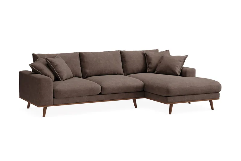 Copenhagen Premium 4-personers Højrevendt L-formet Dyb Divansofa i Stoff - Mørkebrun - Møbler - Sofaer - Sofaer med sjeselong - 3 seters sofa med divan