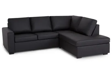 Crazy 3-seters Høyrevendt L-formet Sjeselongsofa i Kunstlær - Svart - Møbler - Sofaer - Sofaer med sjeselong - 2 seters sofa med divan